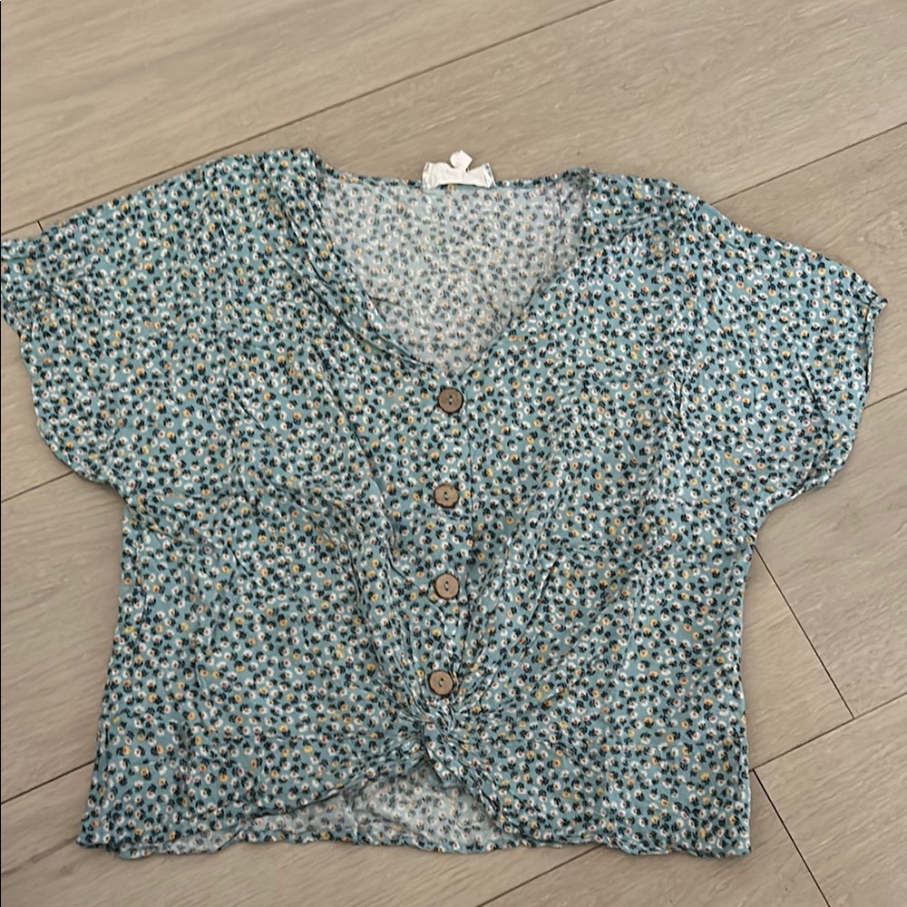 Floral Button-Up Blue Top